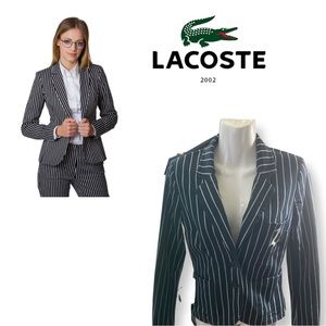 Lacoste Y2K woman navy pinstripe academia
blazer Sz 36 designed in France
